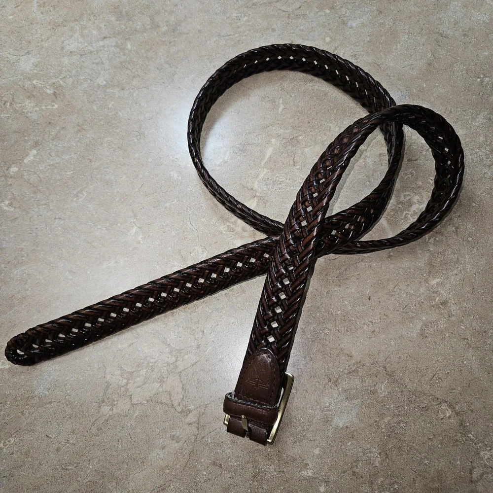 Dockers Bonded Braid Leather Strap‎ Belt Men 44/110 Brown Brass Tone Buckle